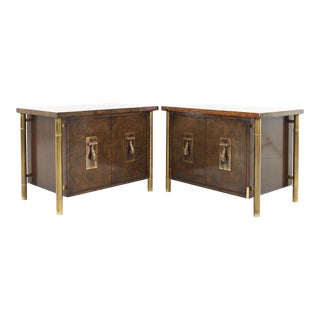 Bernhard Rohne for Mastercraft Mid Century Burlwood and Brass Nightstands - a Pair For Sale