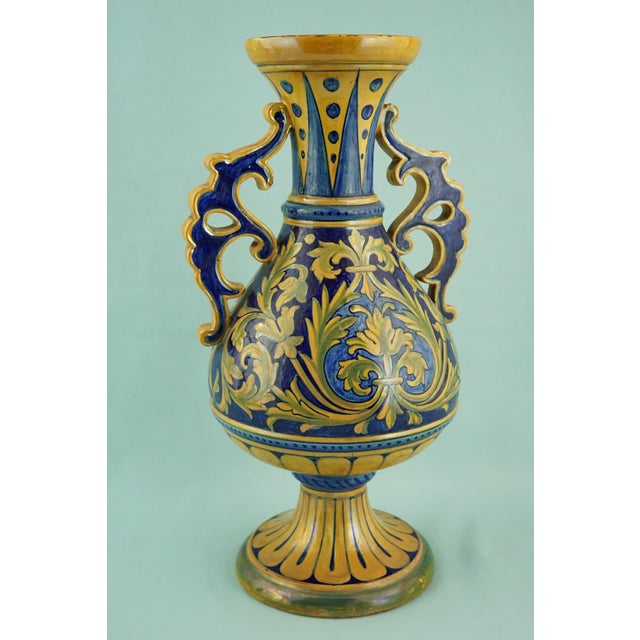 Ceramic Vintage Neo-Renaissance Majolica Ceramic Vase by Luca Della Robbia, 1920s For Sale - Image 7 of 18
