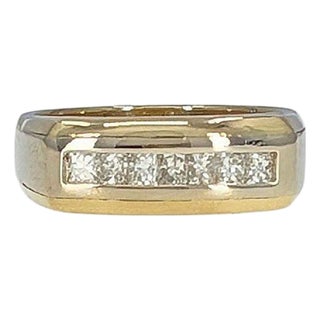 Gents Two Tone Gold Diamond Wedding Band, Size 9.5 For Sale