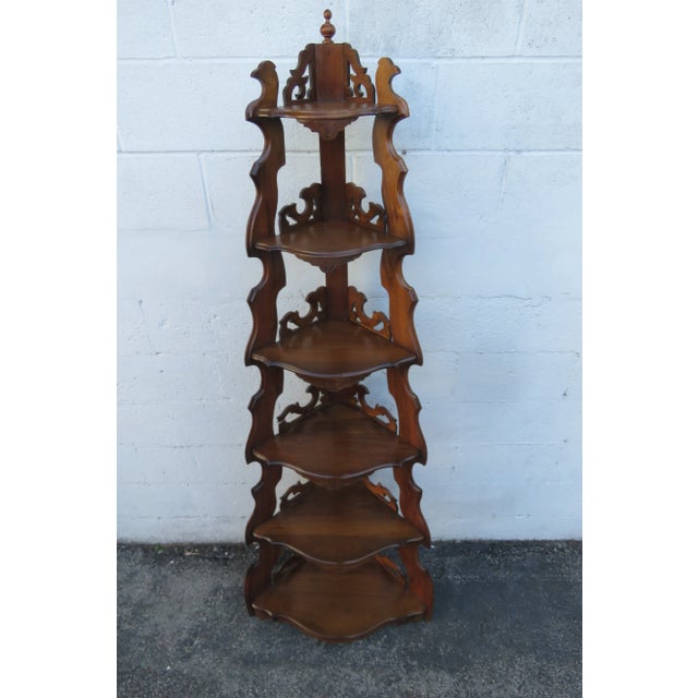 Brown Victorian Eastlake Carved Tall Corner Display Shelves Etagere 5802 For Sale - Image 8 of 12