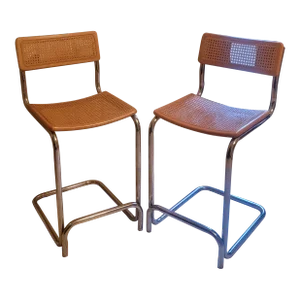 1970s Vintage Pair of Mid-Century Marcel Breuer Cesca Style Counter Stools