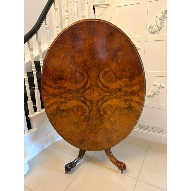 Antique Victorian Oval Burr Walnut Centre Dining Table with Tilt Top, 1860s For Sale - Image 13 of 13