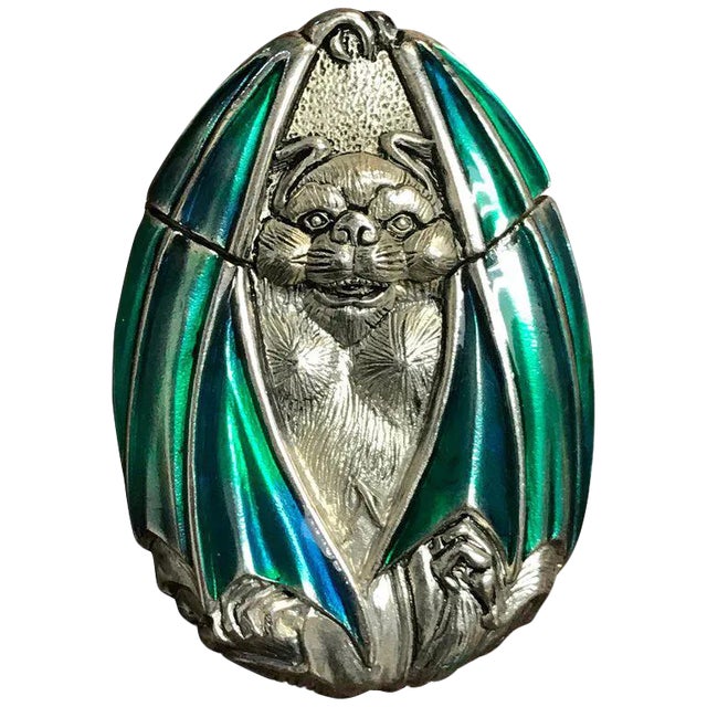 Mid 20th Century Silver Plated and Enameled Bat Matchsafe For Sale