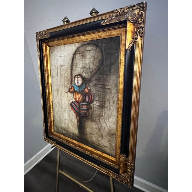Figurative Large Late 20th Century J. Roybal Painting of Jump Roping Girl With Ornate Frame For Sale - Image 3 of 12