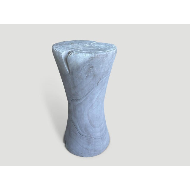 Contemporary Andrianna Shamaris Hourglass Bleached Teak Wood Side Table or Stool For Sale - Image 3 of 6