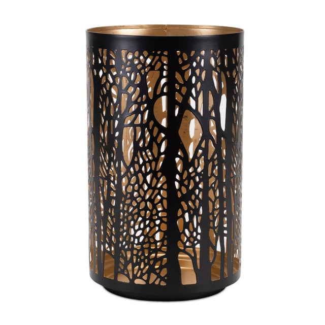 Modern Forest Trees Punched Metal Candle Holder (Set of 2) For Sale - Image 3 of 9