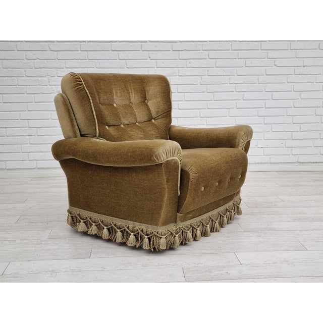 Danish Velour Club Chair, 1970s For Sale - Image 15 of 18