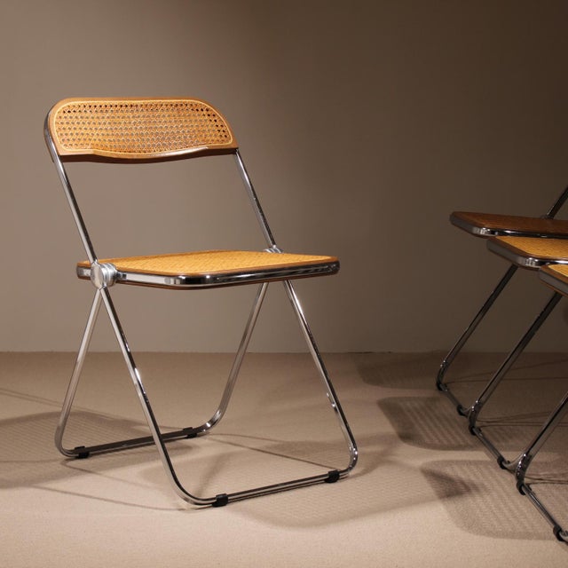 1970s Plia Folding Chairs with Cane by Giancarlo Piretti for Anonima Castelli, 1970s, Set of 4 For Sale - Image 5 of 15