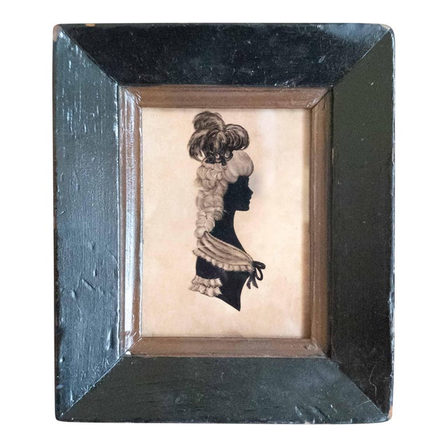 19th Century American or English Folk Art Reverse Painted Glass Miniature Silhouette Portrait For Sale