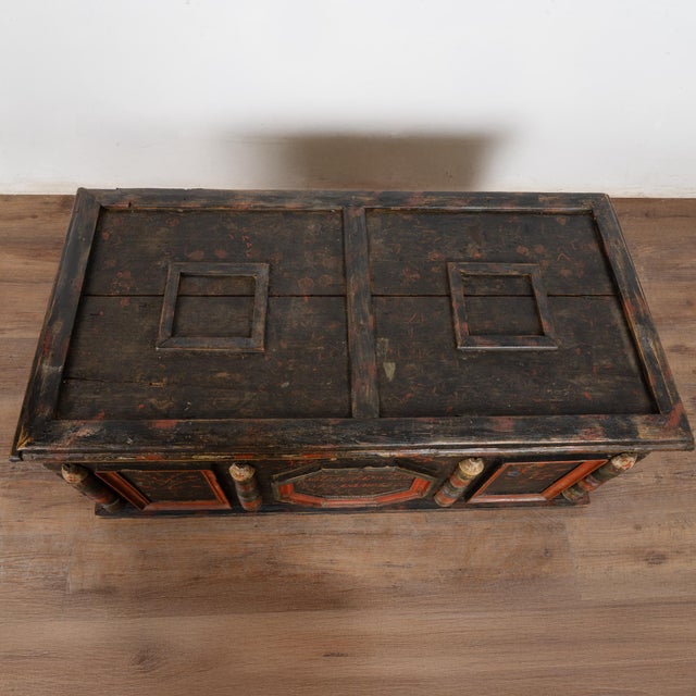 Original Painted Hungarian Flat-Top Trunk, Dated 1890 For Sale - Image 16 of 17