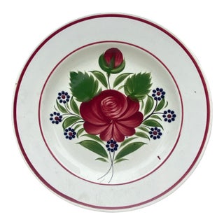 19th Century French Faience Rose Plate Sarreguemines For Sale