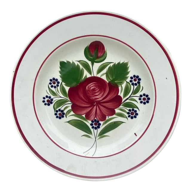 19th Century French Faience Rose Plate Sarreguemines For Sale