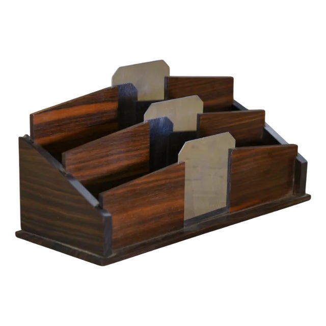 Art Deco Wood and Polished Stainless Steel Letter Rack, 1930s For Sale