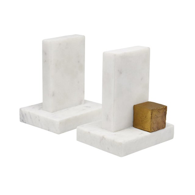 New special order item. Not vintage. Keep your books stylishly organized with this pair of Marble and Brass Bookends. The...