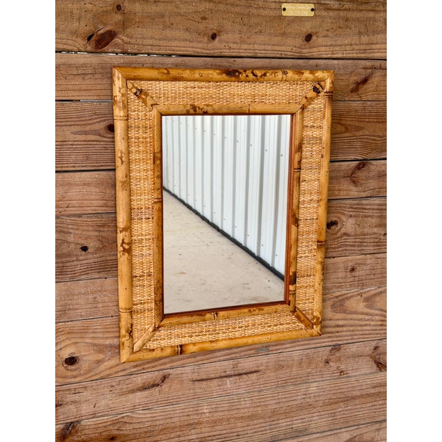 Vintage Coastal Tortoise Bamboo & Woven Rattan Wall Mirror For Sale - Image 11 of 12