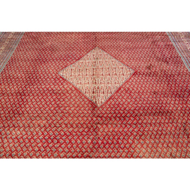 Vintage Red Mahal Persian Wool Rug With All Over Geometric Pattern For Sale In New York - Image 6 of 6