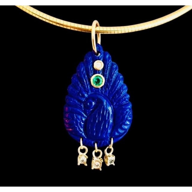 Lapis Peacock Pendant Jen Proudman Jewelry Lapis Lazuli, Zambian Emerald, Diamond & 14k Gold hand carved lapis peacock...