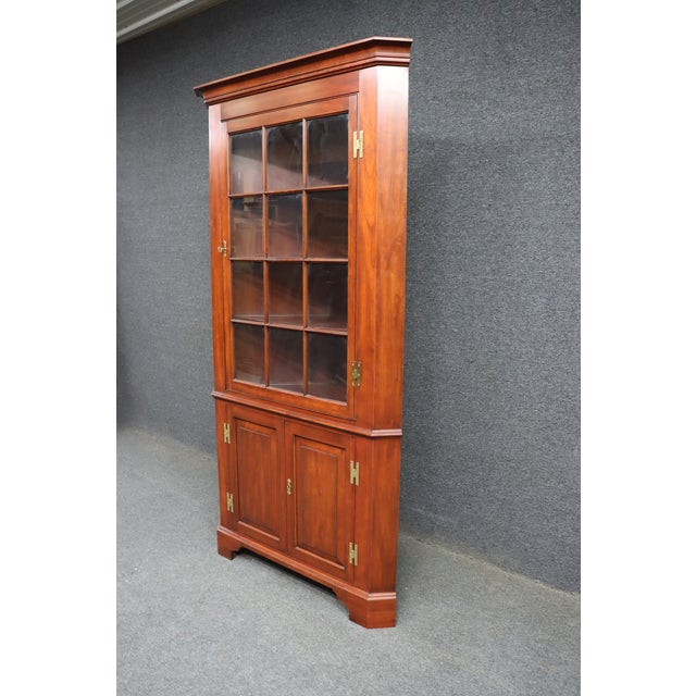 Late 20th Century Henkel Harris Cherry Lighted Corner Cabinet For Sale - Image 5 of 13