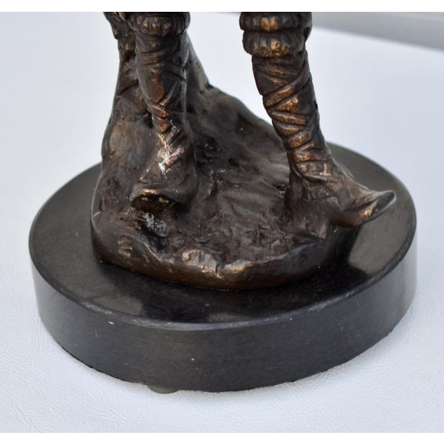 Rustic European Vintage Solid Bronze Boy Sculpture Statue Marble Base 12” H For Sale - Image 3 of 13