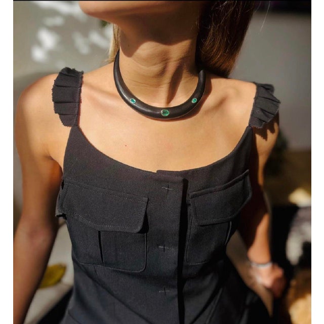 Wood Necklace With Emeralds & 14k Gold For Sale - Image 9 of 10