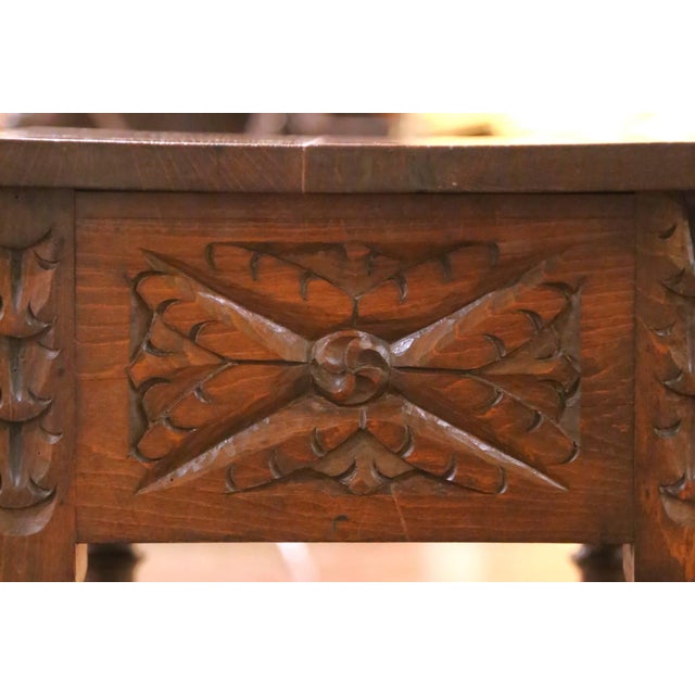 Mid-Century French Louis XIII Style Carved Oak Side Table With Drawer For Sale - Image 4 of 15