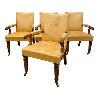 Late 20th Century Set of 4 Oak and Leather Upholstered Arm Chairs by Howe of London For Sale