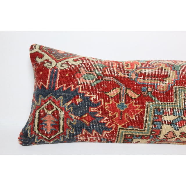 Colorful Antique Throw Lumbar Rug Pillow - Rustic Red & Blue Decorative Pillow Cover - 16'' X 43'' For Sale - Image 4 of 11