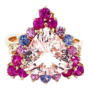 4.28 Carat Pink Morganite Diamond Sapphire Rose Gold Cocktail Ring