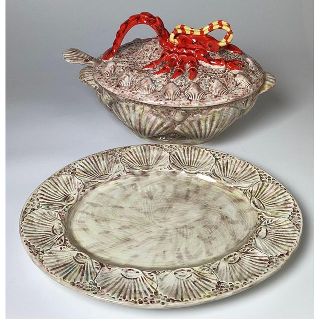 1960's Italian Hand Painted Lobster Soup Tureen with Underplate For Sale - Image 4 of 12