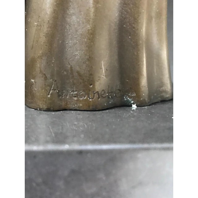 Metal Art Nouveau Bronze Woman with Pigeon from Antoinette For Sale - Image 7 of 9