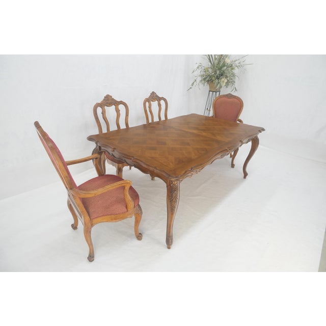 Country French Parquetry Top Table 6 Dining Chairs 2X22" Extension Board Leafs For Sale - Image 17 of 17