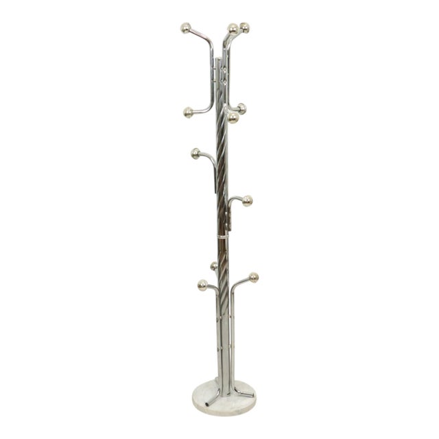 Silver Vintage Space Age Standing Coat Rack in Chrome and Marble For Sale - Image 8 of 18