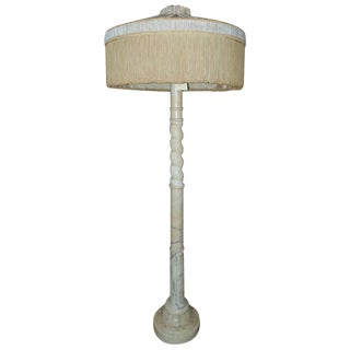 Floor Lamp 'Alabaster' With Period Silk Shade and Fringe For Sale