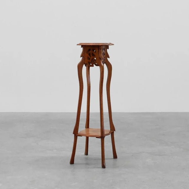 Tall Art Deco Oak Pedestal with 2 Levels, France, 1910s For Sale - Image 11 of 11