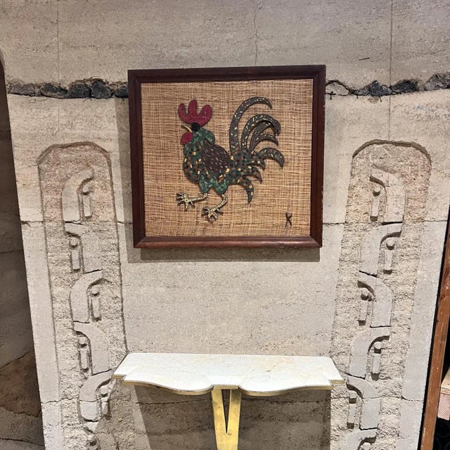 Mid-Century Modern Mid Century Modern Brass Tiled Rooster Wall Art, Signed K, 1960s For Sale - Image 3 of 13