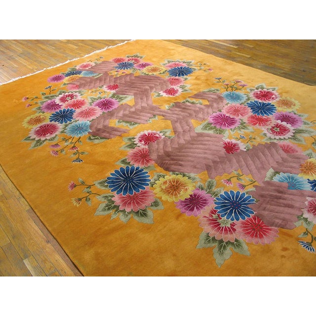 Art Deco Fantabulous Yellow-Saffron Background With Multicolored Daisies in a Floral Design Art Deco Rug For Sale - Image 3 of 5