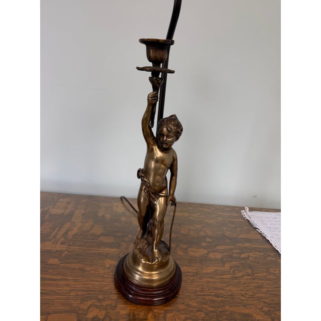 Vintage French Style Brass Putti Cherub Table Lamps Mid-Century Hollywood Regency - a Pair For Sale - Image 4 of 6