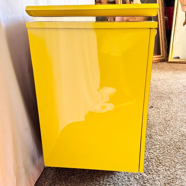 Paper 1980s Postmodern Chinoiserie Yellow Lacquer Laminate Credenza For Sale - Image 7 of 8