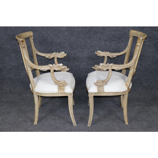 Traditional Set of 4 19th C. Italian Directoire Style Painted Dolphin Arm Dining Chairs For Sale - Image 3 of 15