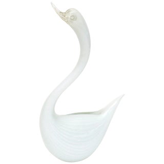 Vintage Murano Seguso Glass White Swan Sculpture, 1960's For Sale