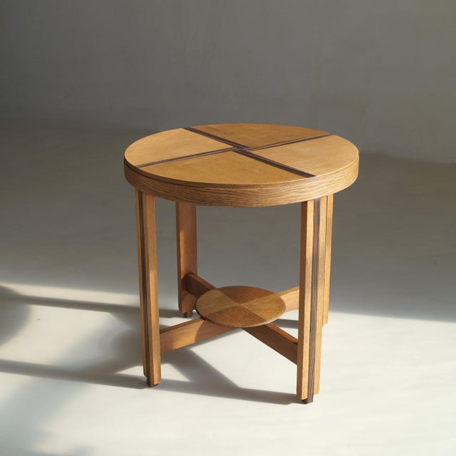 1920s Dutch Art Deco Amsterdam School Blonde Oak Side Table, 1920s For Sale - Image 5 of 10