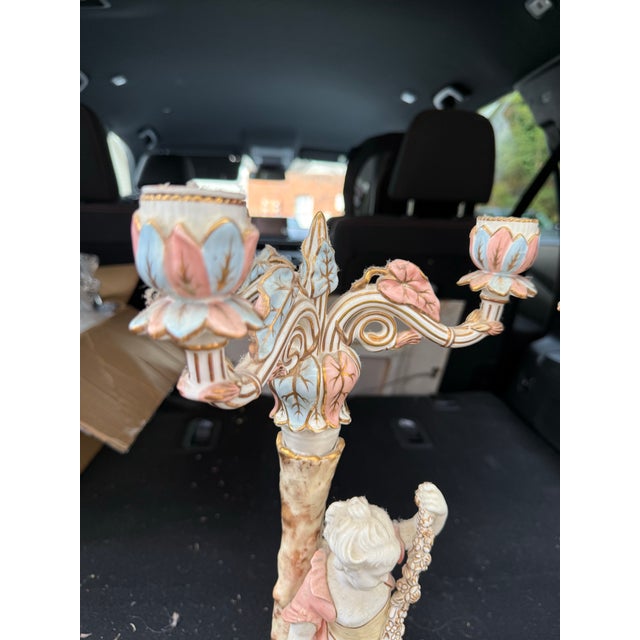 Art Deco Antique Copeland Signed 1820s Porcelain Candelabra 17in For Sale - Image 3 of 9