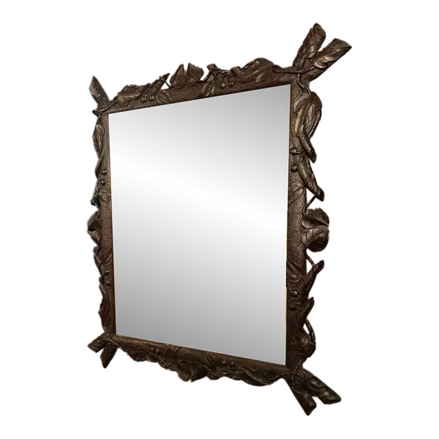 Carved European Faux Bois Mirror With Cherry Motif, Circa 1900 For Sale