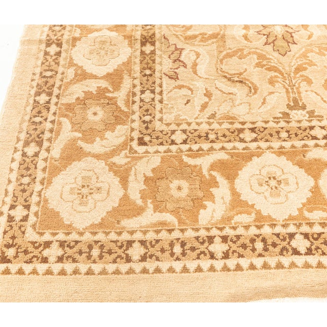 Indian Antique Indian Amritsar Botanic Brown, Beige Handmade Wool Carpet For Sale - Image 3 of 9