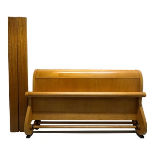 Vintage 1980s Baker Biedermeier Style Scrolled Primavera and Parcel Ebonized King Sleigh Bed For Sale