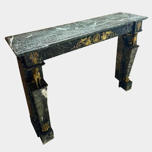 French Empire Egyptian Revival Marble and Ormolu Fireplace Mantel, 1820 For Sale - Image 10 of 11