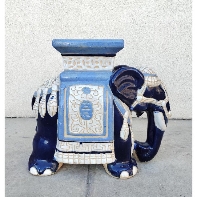 Ceramic Vintage Elephant Shaped Ceramic Garden Stool or Plant Stand, Belgium, 1960s For Sale - Image 7 of 10