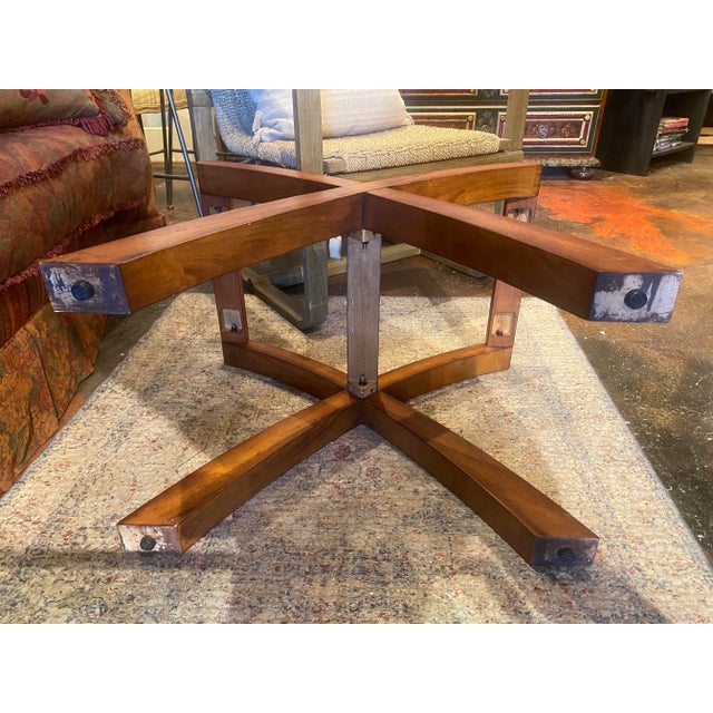 1990s Vintage Wooden Cross Leg Coffee Table With Glass Top Chairish