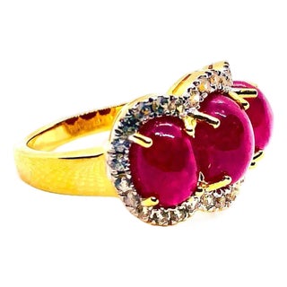 Bochic “Capri” Vintage Natural Ruby & Topaz Retro Ring Set In 18K Gold & Silver For Sale