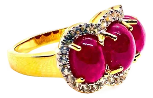 Bochic “Capri” Vintage Natural Ruby & Topaz Retro Ring Set In 18K Gold & Silver